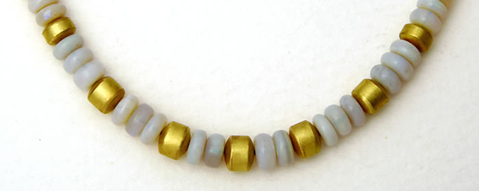 Opal bead necklace with handmade yellow gold spacers